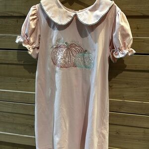 Perfect for a Warmish Thanksgiving! Pink Dress with Pumpkin Embroidery